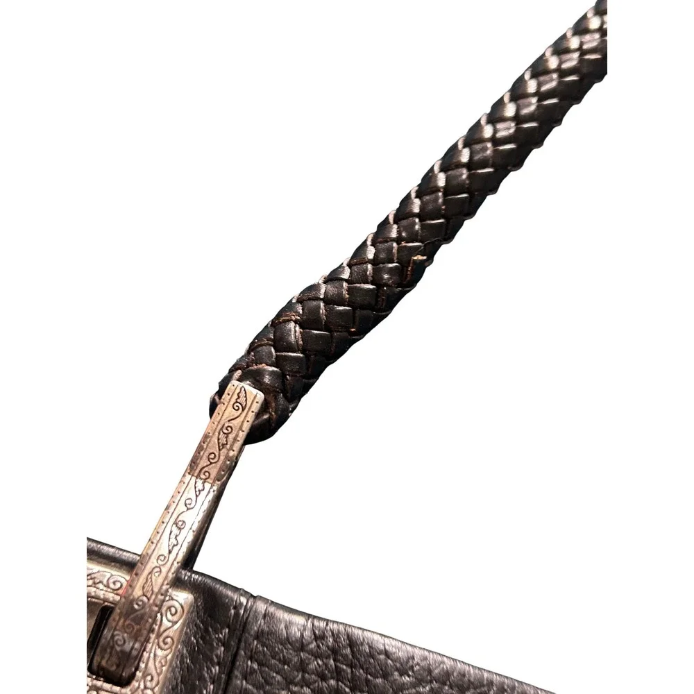 Brighton Blk Pebbled Leather Braided‎ Strap Shoulder Bag Silver Hardware A470285